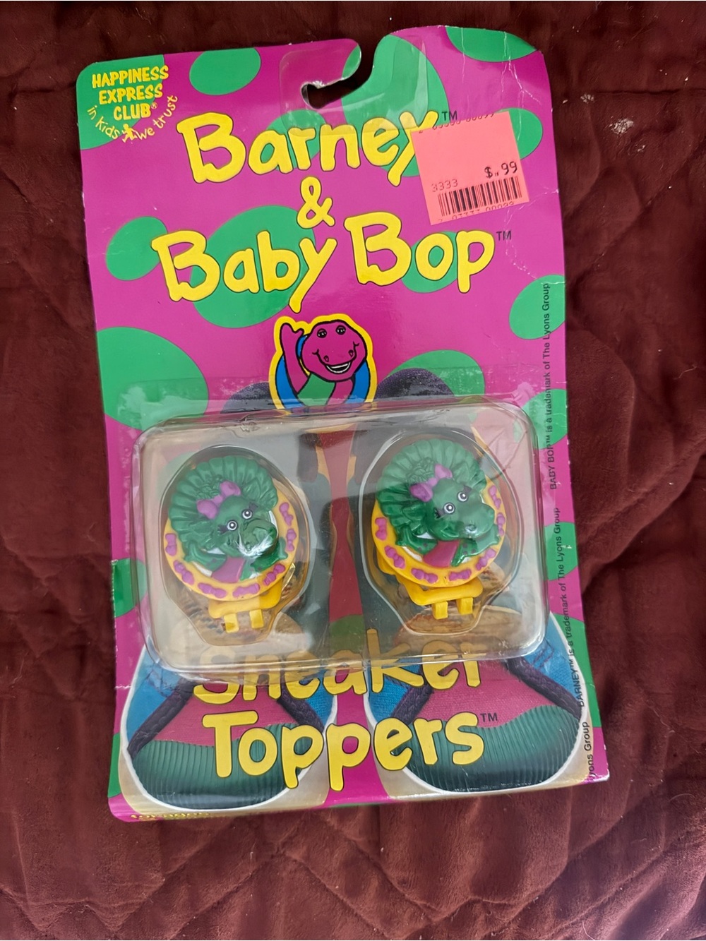 1993 Barney & Baby Bop Sneaker Toppers - Green, Yellow, Pink